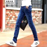 狮子聪2025春夏青少年牛仔裤男生修身款弹力韩版青年小脚裤学生长裤子 NZDG3037蓝色(常规) 29