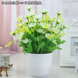仿真花套装假花摆件塑料花含塑料花瓶干花花束仿真植物盆景绢花客厅阳台餐桌装饰花盆栽 白色跳兰菊+小号仿瓷瓶套装