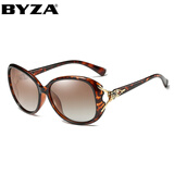 百飒(BYZA)女士偏光太阳镜 时尚大框渐变明星款墨镜太阳眼镜圆脸潮女韩版眼镜可配近视 玳瑁框渐进茶片