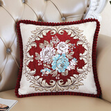 彩润欧式抱枕沙发靠垫方形靠枕套不含芯客厅奢华汽车腰枕套床头靠背垫 春暖花开-酒红 48X48CM （外套+内芯）