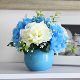 爱泽宝 仿真花假花塑料花干花陶瓷花瓶客厅餐桌摆件装饰花 书架隔板仿真花艺 工艺品多色可选 蓝花瓶+宝蓝绣球