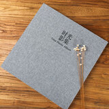 乾越（qianyue）影集相册本棉麻风覆膜自粘贴式儿童成长册手工diy纪念册18寸时光影集相册创意情人节生日礼物