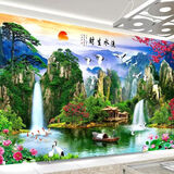 kecss十字绣2025新款线绣客厅流水生财风景山水画满绣迎客松自己绣手工 棉线240*103CM大格4股