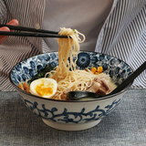 美浓烧（Mino Yaki）日本进口复古汤碗大号家用陶瓷餐具面碗沙拉碗 蓝华