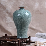 loyo景德镇瓷器工艺品新中式陶瓷台面小花瓶装饰仿真花艺客厅插花摆件 绿釉开片-梅瓶