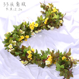 假花藤条阳台空调管 仿真玫瑰花藤拱门塑料花藤蔓绿植物花藤装饰 33头角玫【秋款黄色】
