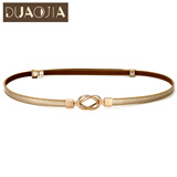 DUAOJAI 皮带女真皮细腰带时尚韩版装饰配裙韩国简约百搭女士潮个性漆皮女腰链 金色