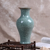loyo景德镇瓷器工艺品新中式陶瓷台面小花瓶装饰仿真花艺客厅插花摆件 绿釉开片-鱼尾瓶