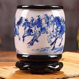 礼之源 办公桌笔筒家居办公室摆件创意装饰品实用商务礼品教师节礼物 青花马到成功