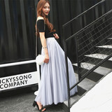 TUOSE 半身裙 夏季网纱大摆打底长裙高腰显瘦雪纺衬中长款沙滩蓬蓬裙子 灰色 （三层纱） M 80C