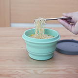 日本旅行硅胶折叠碗 户外便携泡面碗带盖 宿舍大号饭盒 水绿色500ml