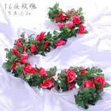 假花藤条阳台空调管 仿真玫瑰花藤拱门塑料花藤蔓绿植物花藤装饰 【16头玫瑰玫红色】