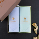 泽略【泽略】素色纯棉手帕女士手帕全棉擦汗吸汗手绢女士古风礼物手帕 天蓝+浅绿（双条礼盒装）.