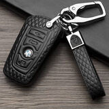 SAIBON 适用于2018款宝马钥匙扣新5系新3系320li1系7系新X1X35真皮钥匙 智能款四键菱格款 黑色 宝马X3 X4 新X1 X5 X6 528iGT