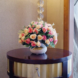 LmDec.玫瑰整体花艺插花套装仿真花摆件 干花假花绢花客厅装饰花摆设 粉佳人