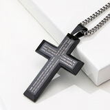 十尚美地谢恩 钛钢大十字架男项链英文版挂件户外运动配饰品个性经文刻字 黑色款+60cm钛钢盒仔链