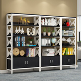 MD书架置物架收纳架简易公司报多层文件刊铁艺落地隔断书柜展示架 黑色+白架 长120宽34高200（2.5CM加厚层板）