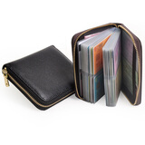 Yvongo 韵歌多卡位卡包牛皮拉链男女款大容量卡套名片本卡夹名片夹卡片包收纳银行卡新品 黑色