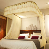 罗曼卡尼 蚊帐三开门不锈钢宫廷伸缩公主落地U型手动加厚铝合金导轨 A18米黄【加密帐纱】 长2.2*宽2.0*高2.1米【合金弯头