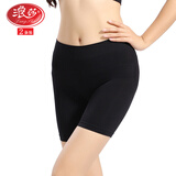 浪莎2条 女士三分安全裤无缝冰丝夏季薄款高腰无痕防走光内裤平角短裤 无缝纯色黑 2条 均码