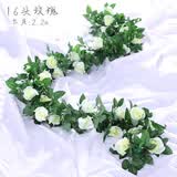 假花藤条阳台空调管 仿真玫瑰花藤拱门塑料花藤蔓绿植物花藤装饰 【16头玫瑰白色】