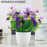 仿真花套装假花摆件塑料花含塑料花瓶干花花束仿真植物盆景绢花客厅阳台餐桌装饰花盆栽 浅紫色跳兰菊+小号仿瓷瓶套装