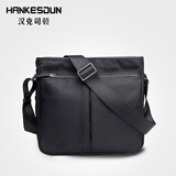 HANKESDUN 男包单肩包 男士帆布斜挎包 大容量防水背包 时尚休闲单肩斜跨包 【黑色有logo】 29*26.5*10cm