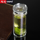 思宝高山流水双层高硼硅车载玻璃杯商务办公杯男女士泡茶水杯团购定制