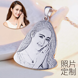 丘比恋定制99足银照片项链 男女士情侣吊坠 双面刻字  轻奢银饰生日礼物 轮廓单人款2.5cm