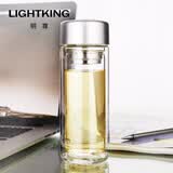 明尊（LIGHTKING）双层耐热玻璃杯 便携带盖杯子男士车载水杯办公室泡茶杯过滤水杯 龙图案【250ml】