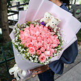 幽客玉品鲜花速递红玫瑰花束表白求婚送女友老婆生日礼物全国同城配送 33朵粉玫瑰花束——清新款