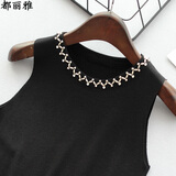都丽雅 吊带背心女装春夏新款韩版修身钉珠吊带衫无袖针织打底衫薄圆领黑白色显瘦百搭时尚内搭 01黑色 均码