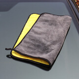 浩宝擦车毛巾双面珊瑚绒加厚洗车毛巾吸水擦车巾打蜡抛光新能源车适用 灰黄双面30*30CM超厚800g/㎡