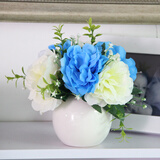 爱泽宝 仿真花假花塑料花干花陶瓷花瓶客厅餐桌摆件装饰花 书架隔板仿真花艺 工艺品多色可选 白花瓶+宝蓝绣球