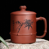 鲍鼎泰 紫砂杯茶具 陶瓷茶杯 带盖子刻字 商务杯子 竹报平安 竹报平安