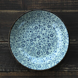 和风四季浅田烧家用圆盘釉下彩日式餐具陶瓷盘汤盘圆盘盘子饭盘菜盘凉菜盘 7英寸小号青花圆盘 17.5cm