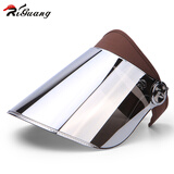 riguang防紫外线大檐遮阳帽防晒面罩骑行出游防风夏季户外遮脸空顶太阳帽 针织棕+银色镜片