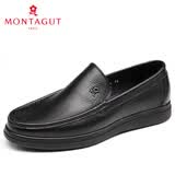 梦特娇（MONTAGUT）男鞋新品男士商务休闲皮鞋真皮透气头层牛皮橡胶底舒适套脚爸爸鞋 黑色(升级新款鞋底) 38 比标准码偏大1码
