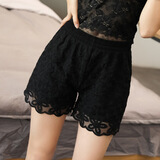 VIILAISH大小码蕾丝镂空花边平角裤女双层防走光安全裤打底裤外穿保险裤 黑色安全裤 S202款 1条 大码（105-140斤）