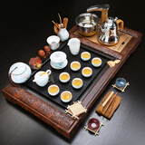 鼎器 带桶 整套紫砂陶瓷功夫茶具套装四合一电磁炉茶盘木竹乌金石茶海茶道茶台 12款：92CM三龙乌金石+手绘百合+送桶