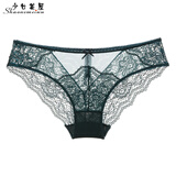 少女美屋 春夏蕾丝内裤女性感性感透气三角短裤女 21704K 墨绿色 S