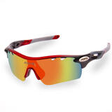 POLISI专业偏光骑行眼镜男女款户外运动自行车眼镜防风沙护目镜骑行装备 黑红（5组镜片+偏光）