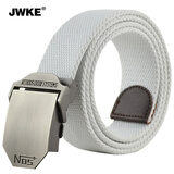 JWKE男士帆布腰带男款户外皮带年轻人学生休闲时尚百搭工装牛仔裤腰带 白色 140cm 适合150-230斤