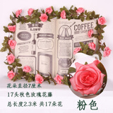 芊哆轩假花藤条仿真玫瑰花藤蔓塑料花壁挂空调管道阳台婚礼电缆藤椅装饰 17头秋色玫瑰粉色