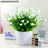 小清新中式蝴蝶兰花艺仿真花套装 客厅假花设计绢花玄关装饰摆设餐桌茶几摆件家居装饰品 白色塑料方盆+白色蝴蝶兰套装