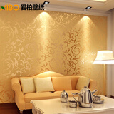 爱柏（AIBO）现代简约欧式莨苕3D浮雕立体无纺布墙纸温馨卧室客厅电视墙壁纸 7033金黄色