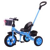 米赛特 儿童三轮车脚踏车1-3-5-2-6岁宝宝大号玩具手推自行车童车 蓝色发泡轮+手推杆+安全带