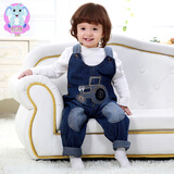 优贝祥 儿童背带裤男童女童宝宝牛仔裤小童春秋加绒休闲裤子长裤可开裆 拖拉机款【单裤】 90 【身高80左右】