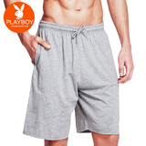 花花公子家居短裤男士春夏季居家五分裤宽松大码纯棉大裤衩夏季沙滩裤男裤 浅灰-短款 1条 XL