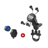 RAM摩托车手机支架 哈雷宝马杜卡迪川崎圆管车把通用铝合金手机架 防盗套装